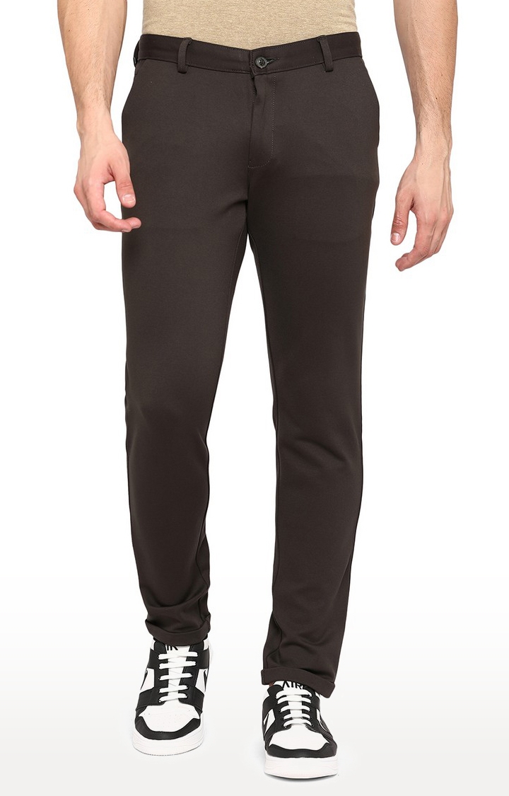 JB-VN-138/4,DK.OLIVE PLAIN Men's Brown Cotton Solid Trousers