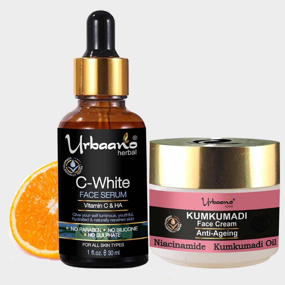 Urbaano Herbal Kumkumadi Anti Ageing Niacinamide Cream & Vitamin C10, Hyaluronic Acid Face Serum