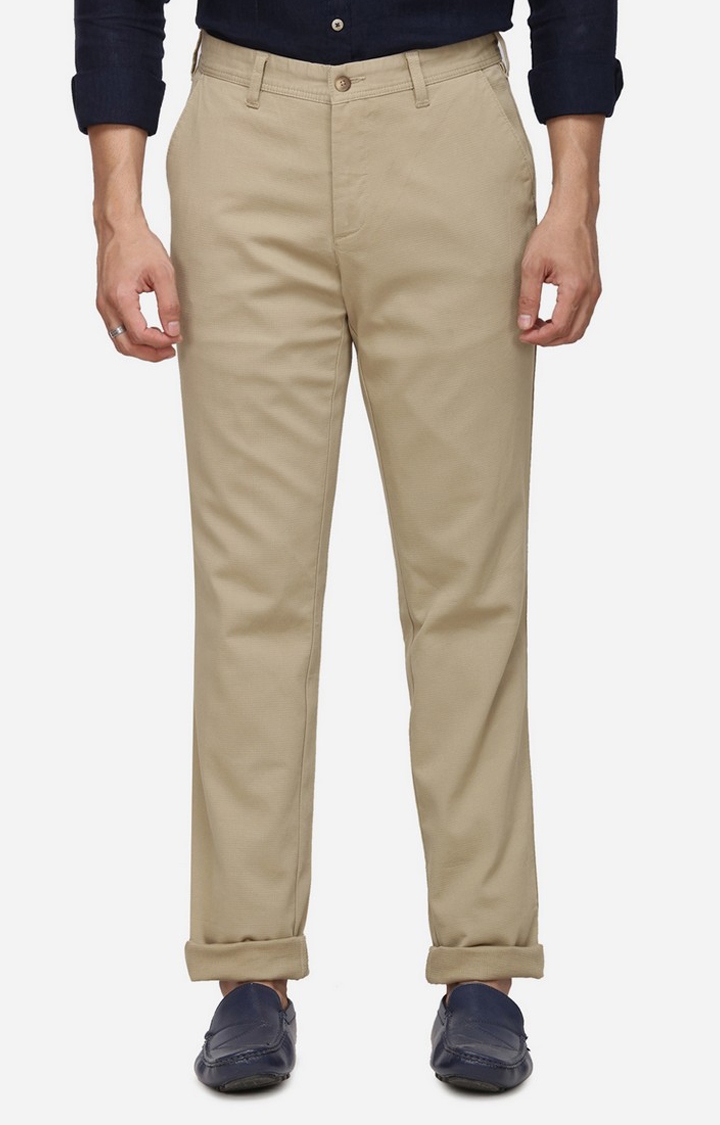 JBCT66/2,COBBLESTONE SELF Men's Brown Cotton Blend Solid Formal Trousers