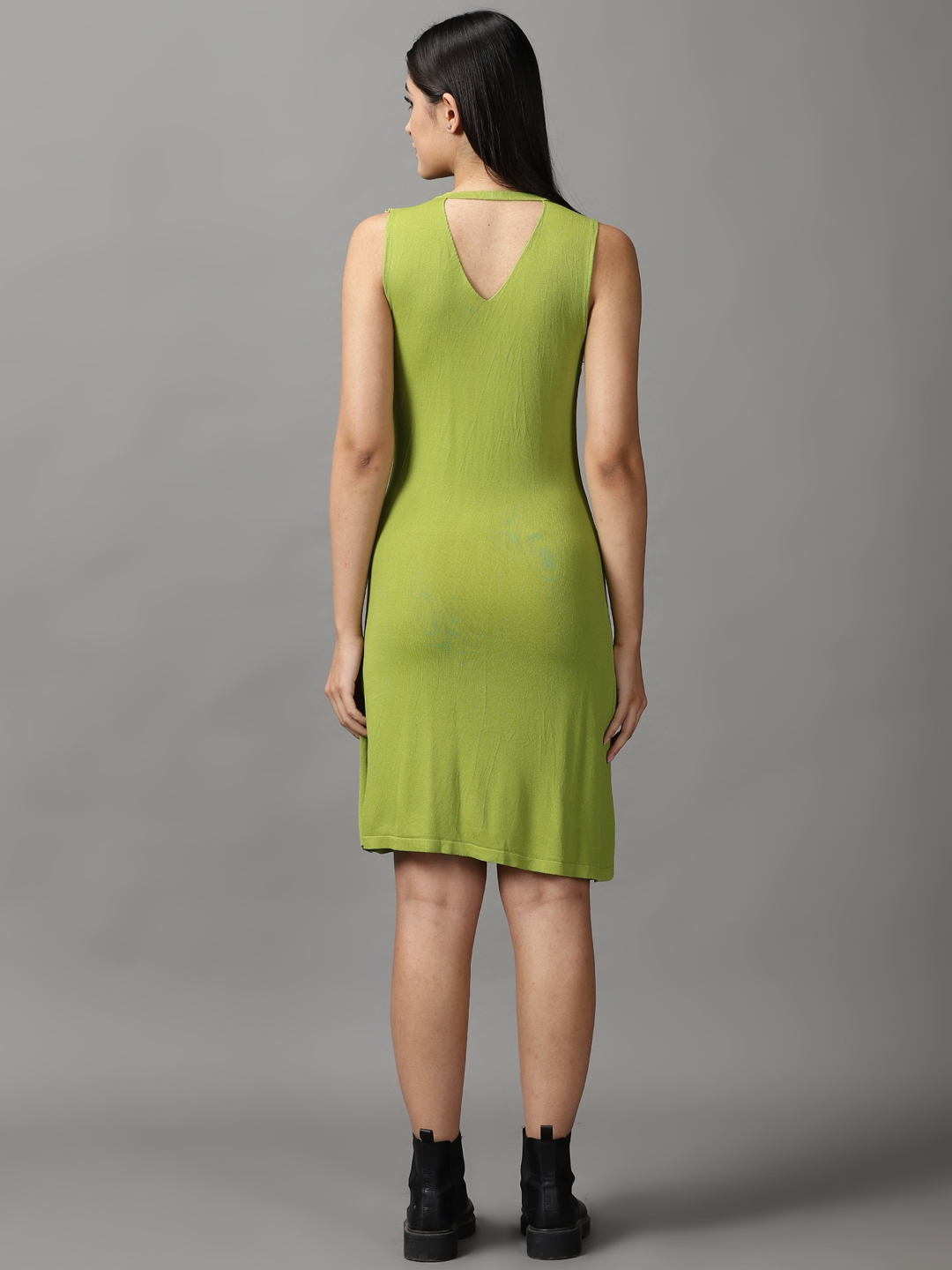 Women's Green Acrylic Solid Dresses