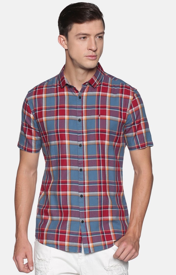 Showoff | Showoff Men's Cotton Casual Rust Checked Slim Fit Shirt