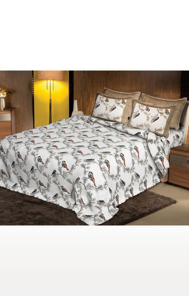 JAGURO | Stylish 400 TC Pure Cotton Premium Multi Color Chidiya Printed King Size Double Bedsheet with 2 Pillow Covers for Special Occasion (Size: 100*108 inch)