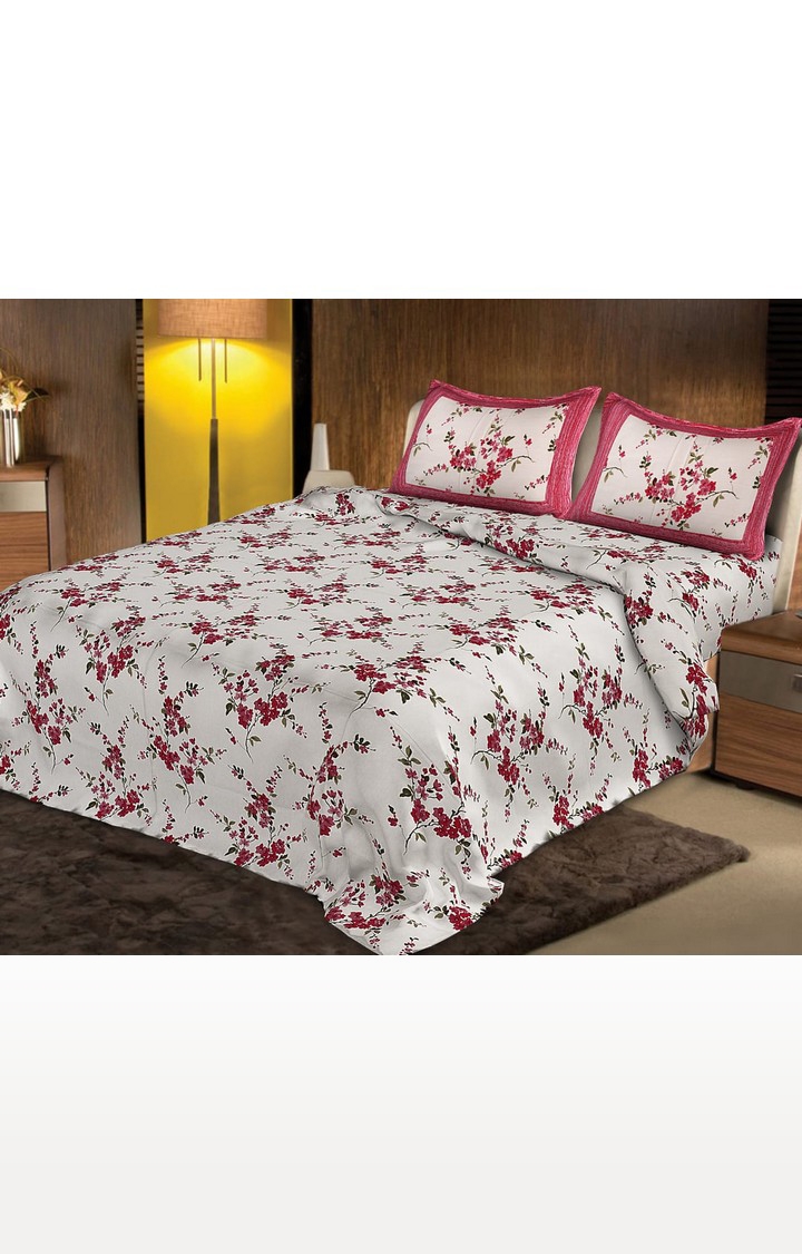 JAGURO | Stylish 400 TC Pure Cotton Premium Printed King Size Floral Bedsheet with 2 Chain Pillow Covers (Size: 100*108 inch)