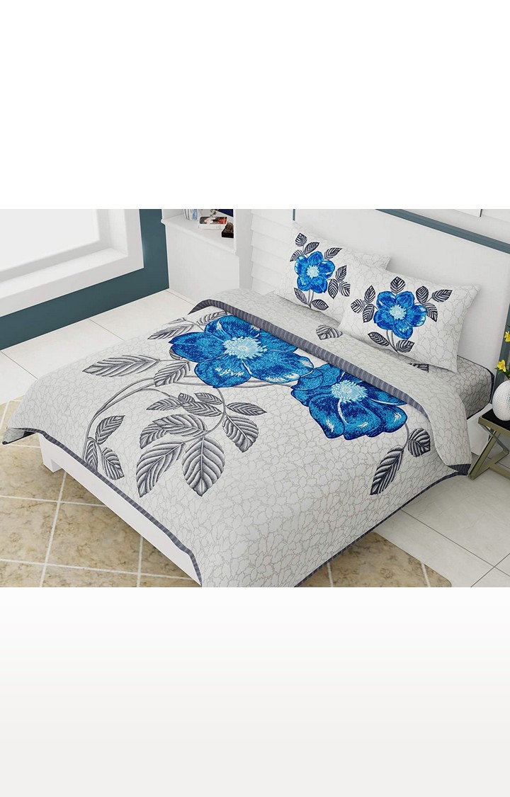 JAGURO | 400 TC Pure Cotton Premium Flower Printed King Size Double Bedsheet with 2 Pillow Covers (Size: 100*100 inch)