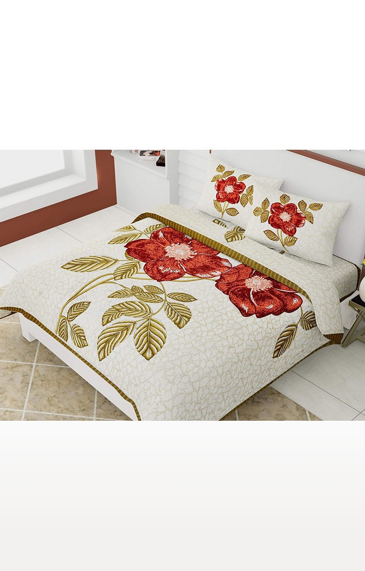 JAGURO | 400 TC Pure Cotton Premium Flower Printed King Size Double Bedsheet with 2 Pillow Covers (Size: 100*100 inch) 0