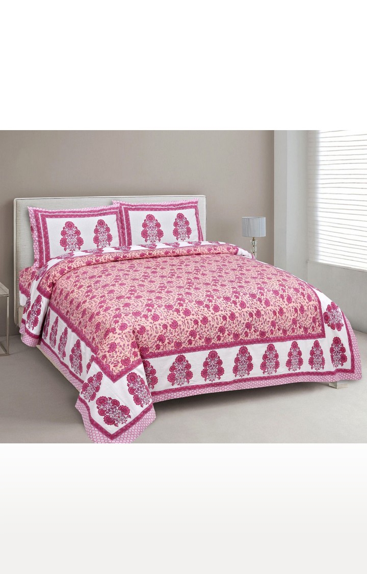 JAGURO | Cotton Premium Jaipuri Printed King Size Special Occasion Double Bedsheet with 2 Pillow Covers (Size: 90*108 inch)