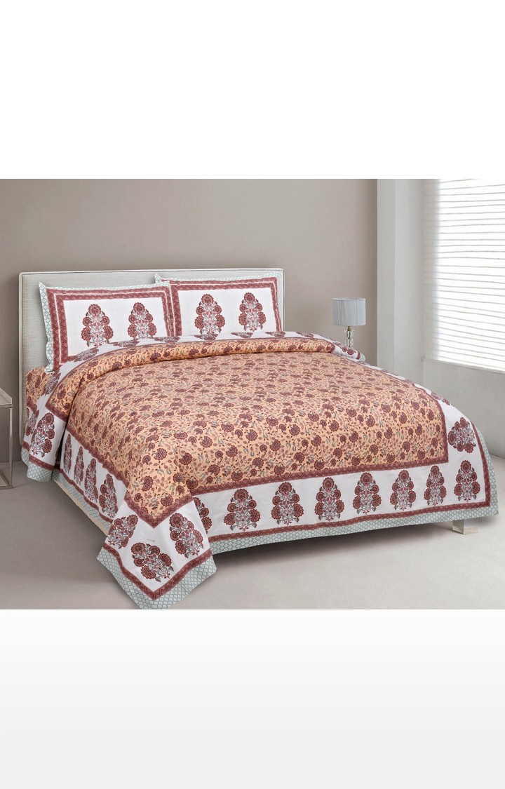 JAGURO | Cotton Premium Jaipuri Printed King Size Special Occasion Double Bedsheet with 2 Pillow Covers (Size: 90*108 inch)