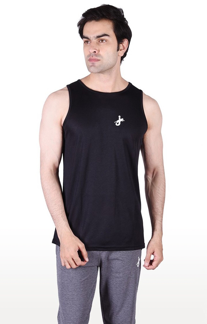 JAGURO | Black Solid Activewear T-Shirt