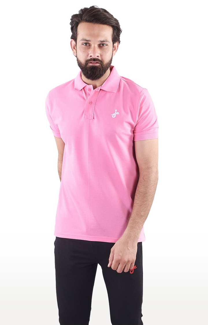 JAGURO | Pink Solid Polo T-Shirt