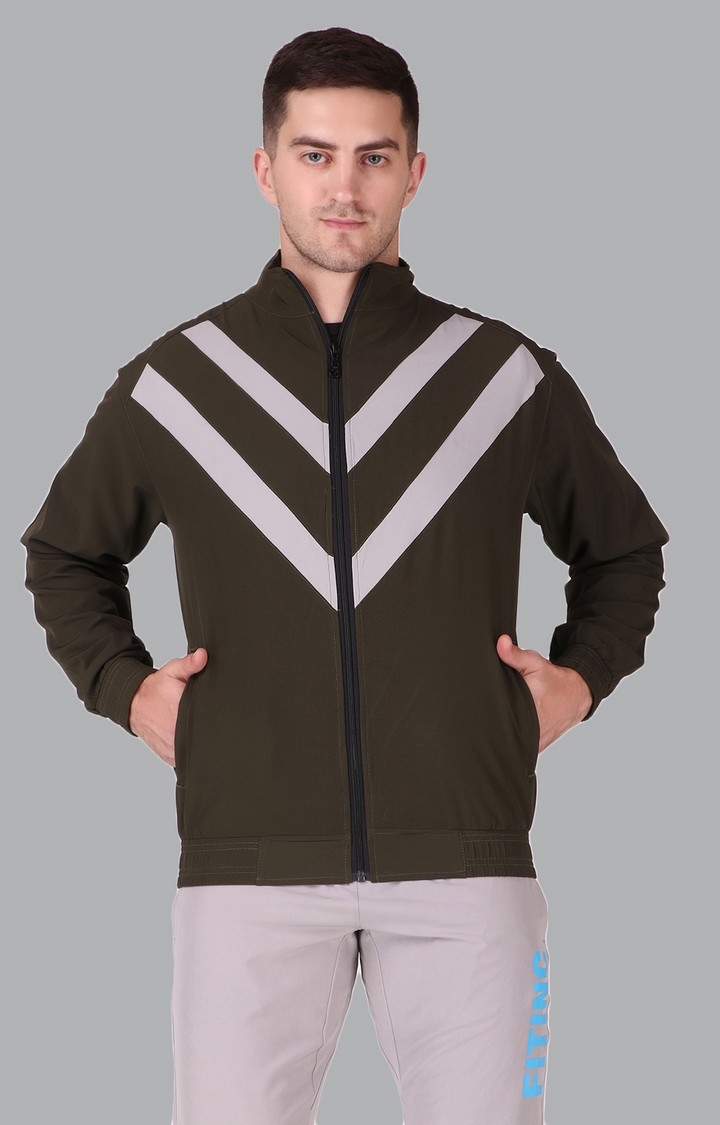 Fitinc Sports & Casual Olive Jacket for Men with Zipper Pockets