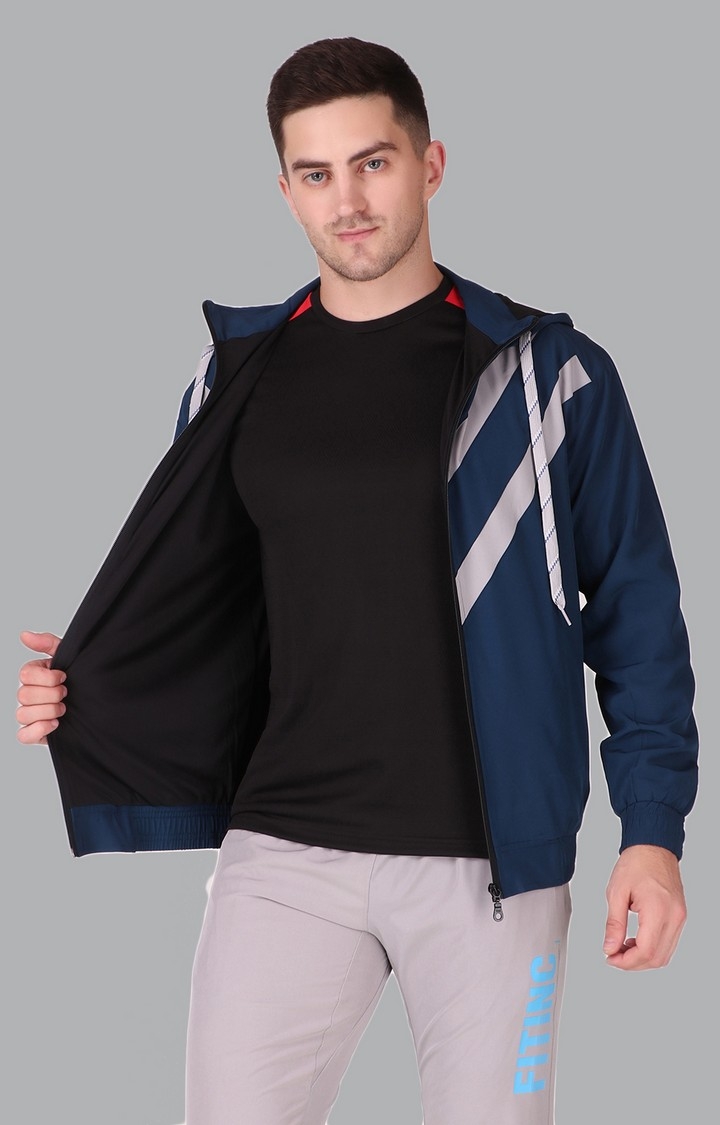 Men's Blue Polycotton Striped Activewear Jackets