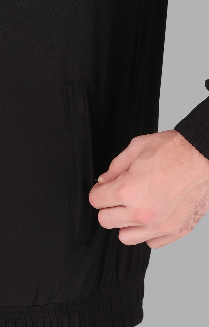 Men's Black Polycotton Striped Activewear Jackets