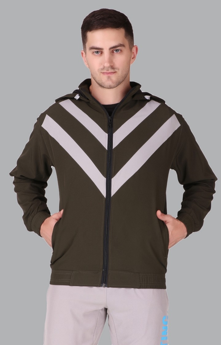 Fitinc | Men's Olive Green Polycotton Striped Activewear Jackets