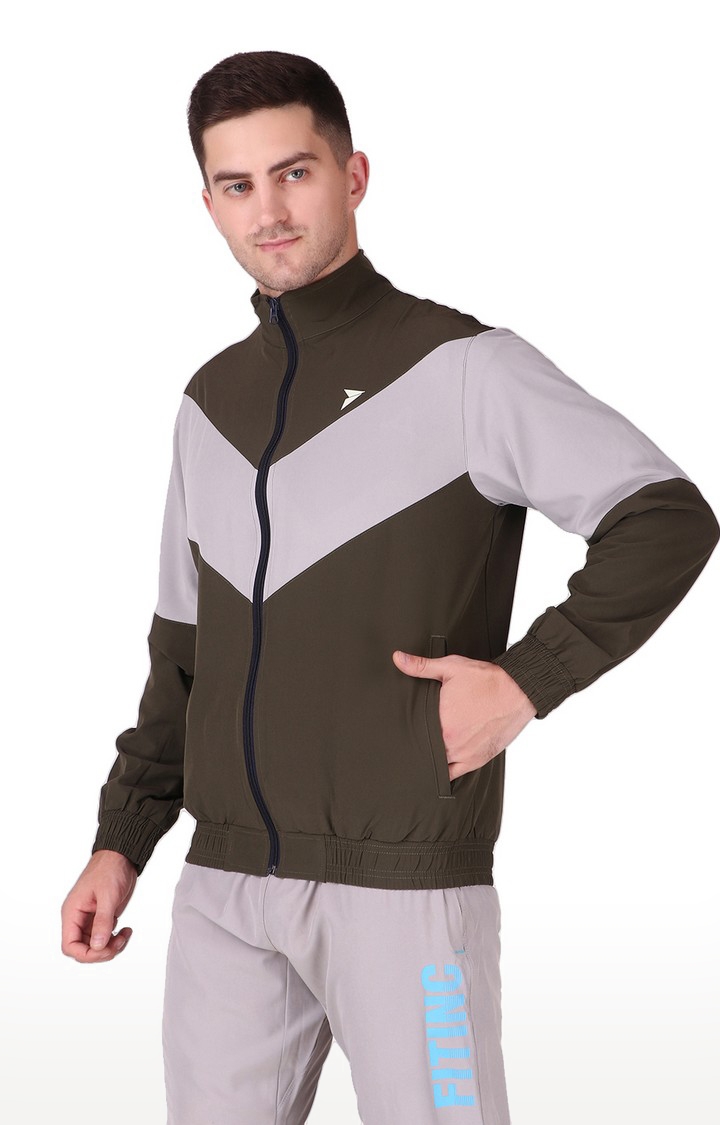 Fitinc Men’s Olive Full Zip Jacket for Sports & Casual Occasion