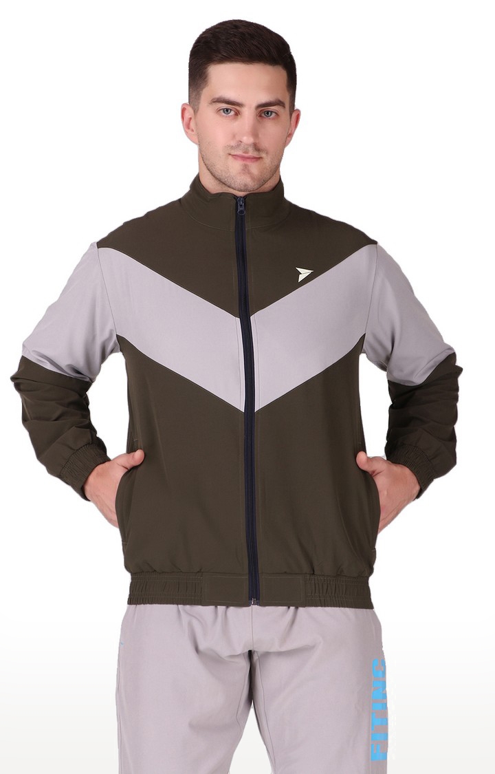 Fitinc Men’s Olive Full Zip Jacket for Sports & Casual Occasion