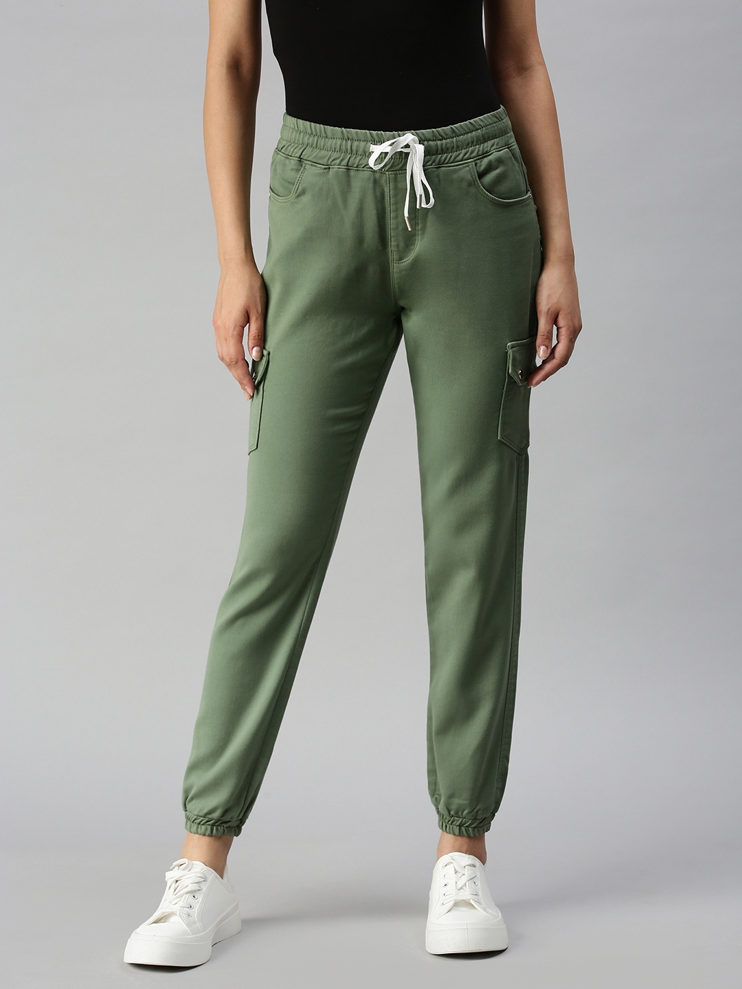SHOWOFF Women's Clean Look Green Jogger Denim Jeans
