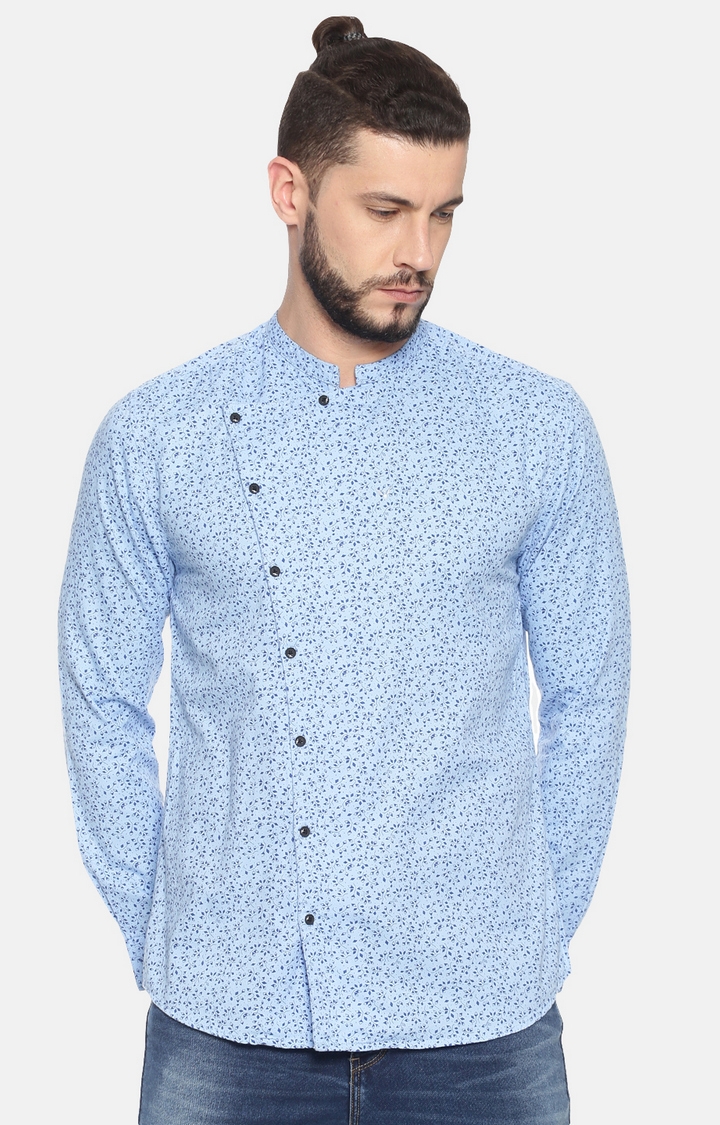 Showoff Mens Cotton Casual Blue Printed Shirt