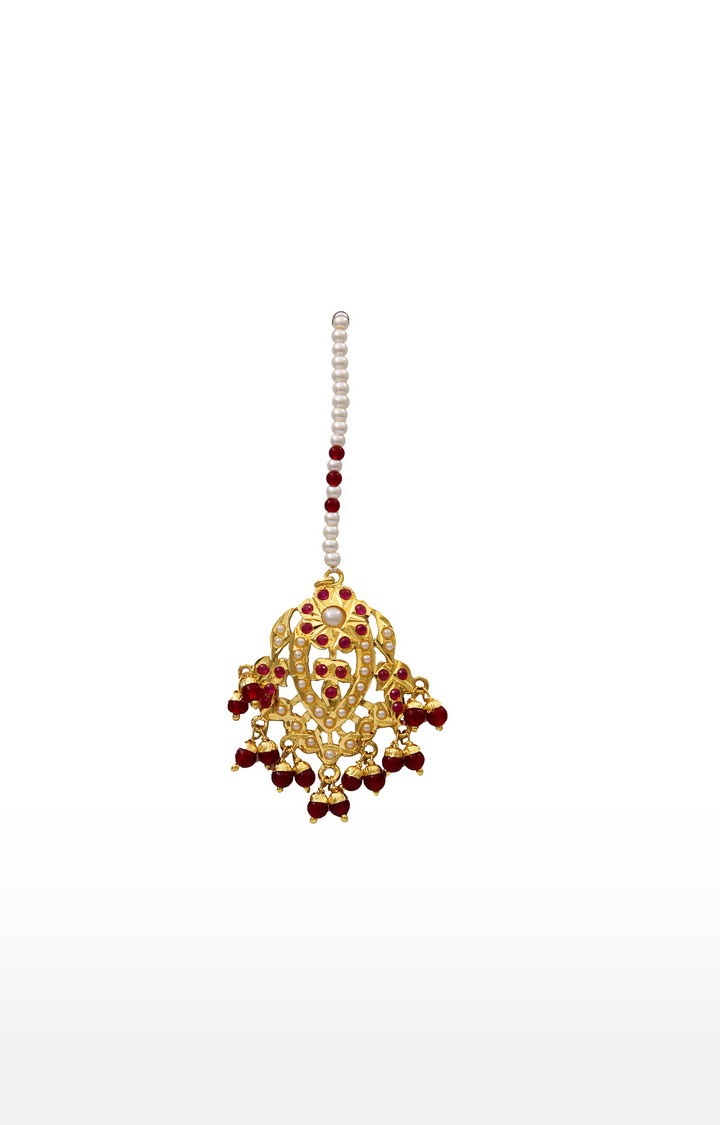 55Carat | Red Copper Gold Plated Crystals Maang Tikka