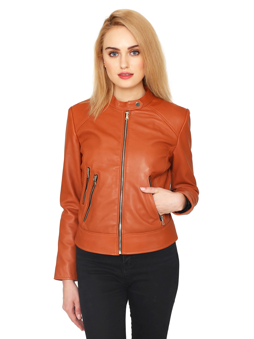 Justanned | Justanned Women Orange Genuine Real Leather Jacket