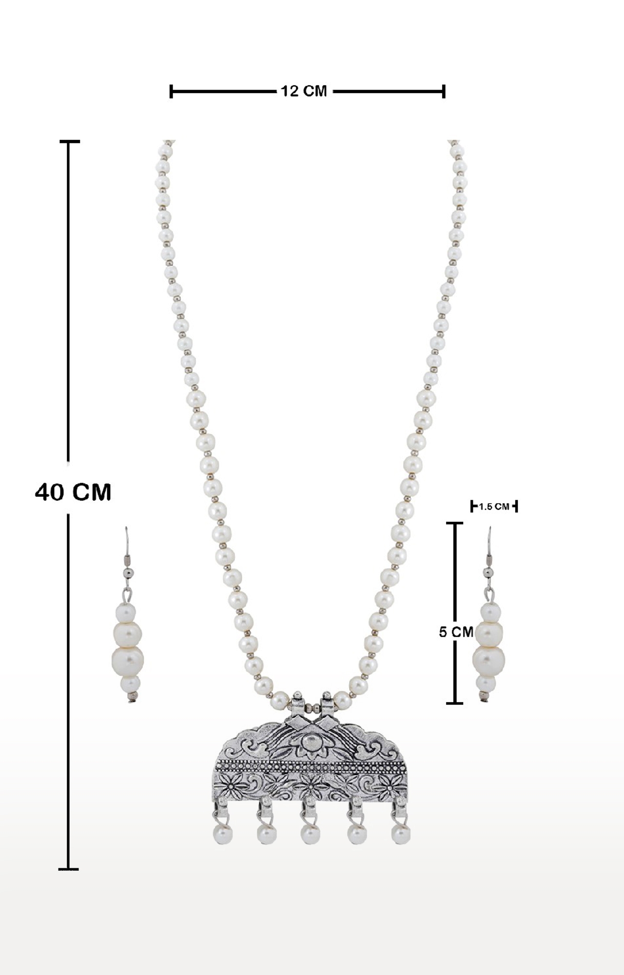 SILVER SHINE |  Silver plated Elegant Designer Traditional Long Pearl Drop pendant Necklace set for women Jewellery set 2
