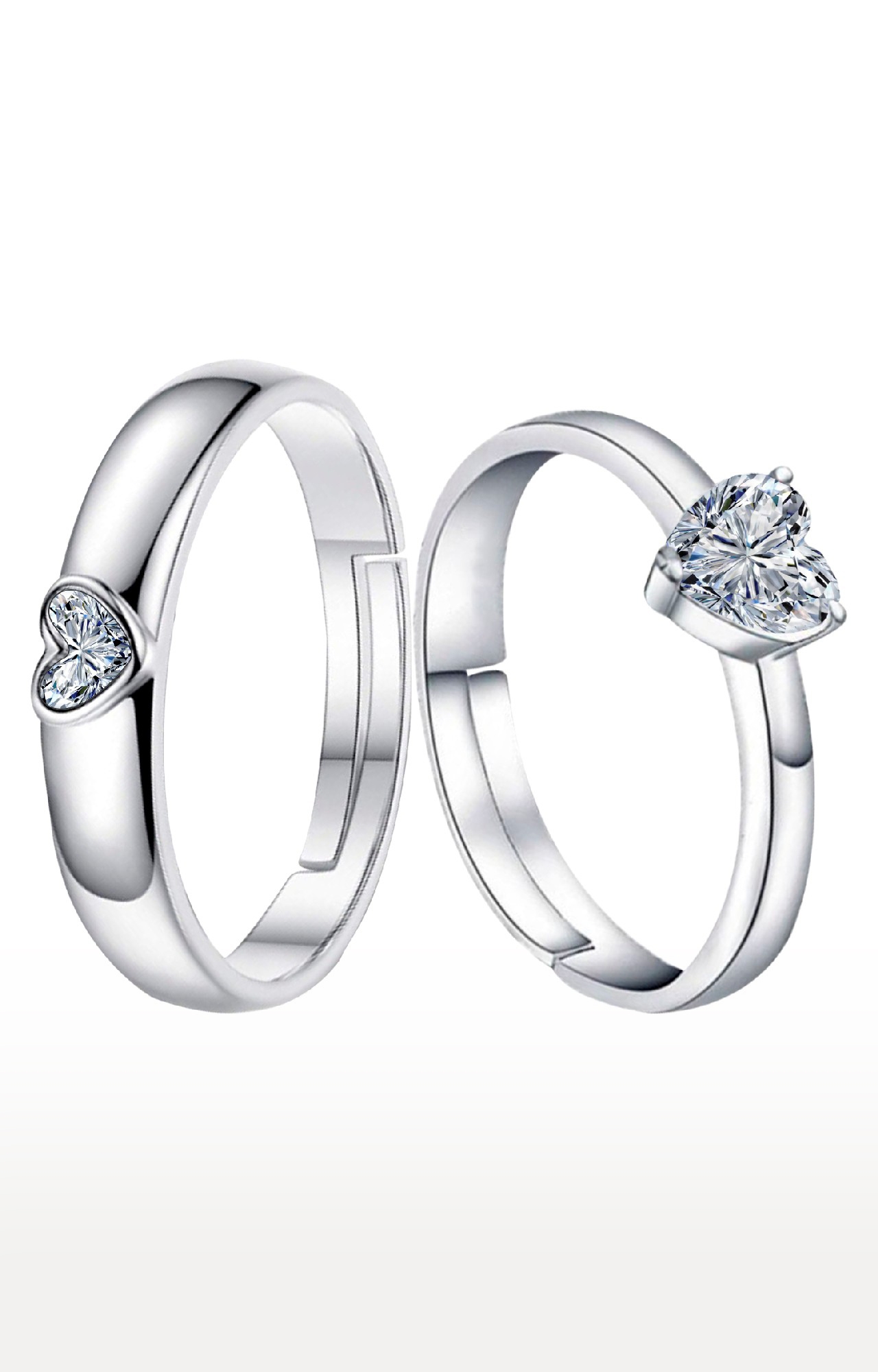 SILVER SHINE | Adjustable Couple Rings Set for lovers Silver Plated Solitaire for Men and Women-2 pieces