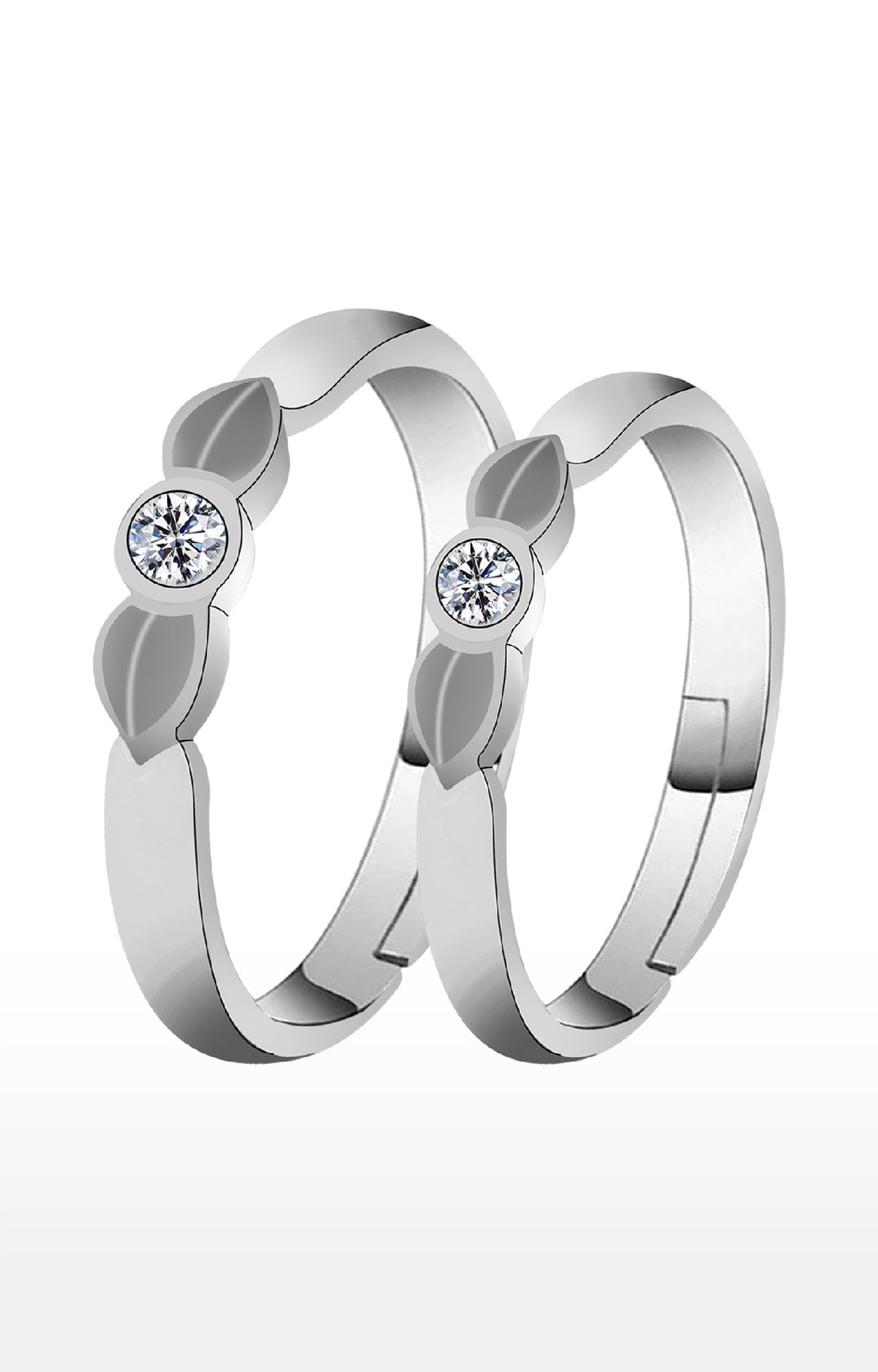 SILVER SHINE | Adjustable Couple Rings Set for lovers Silver Plated Solitaire for Men and Women-2 pieces