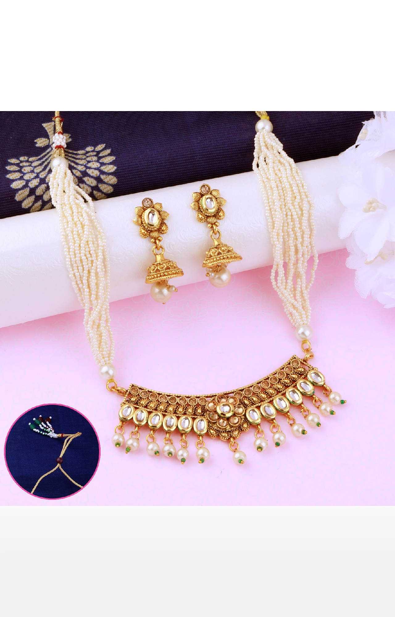 SILVER SHINE |  Exlusive Gold Plated Traditional Designer Mala Wedding Necklace jewellery set for Girls And Women 
