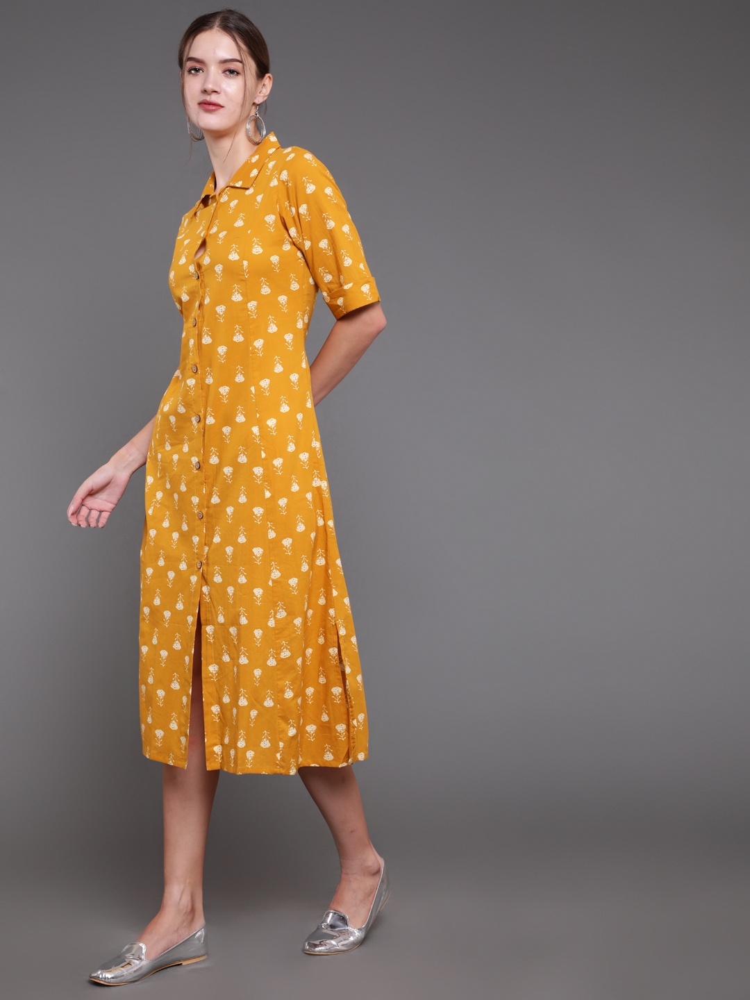 Printed Cotton Yellow Dress