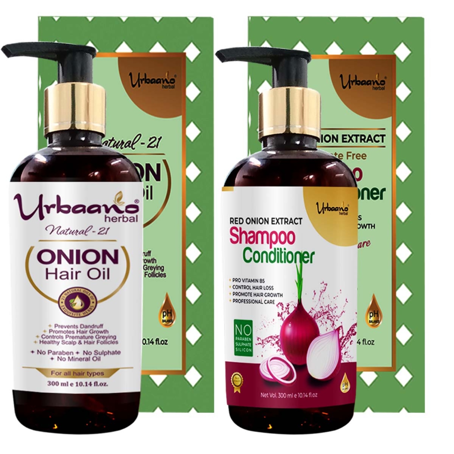 Urbaano Herbal Natural 21 Onion Hair Oil and Red Onion Extract Rich Shampoo  Hair Care Kit-