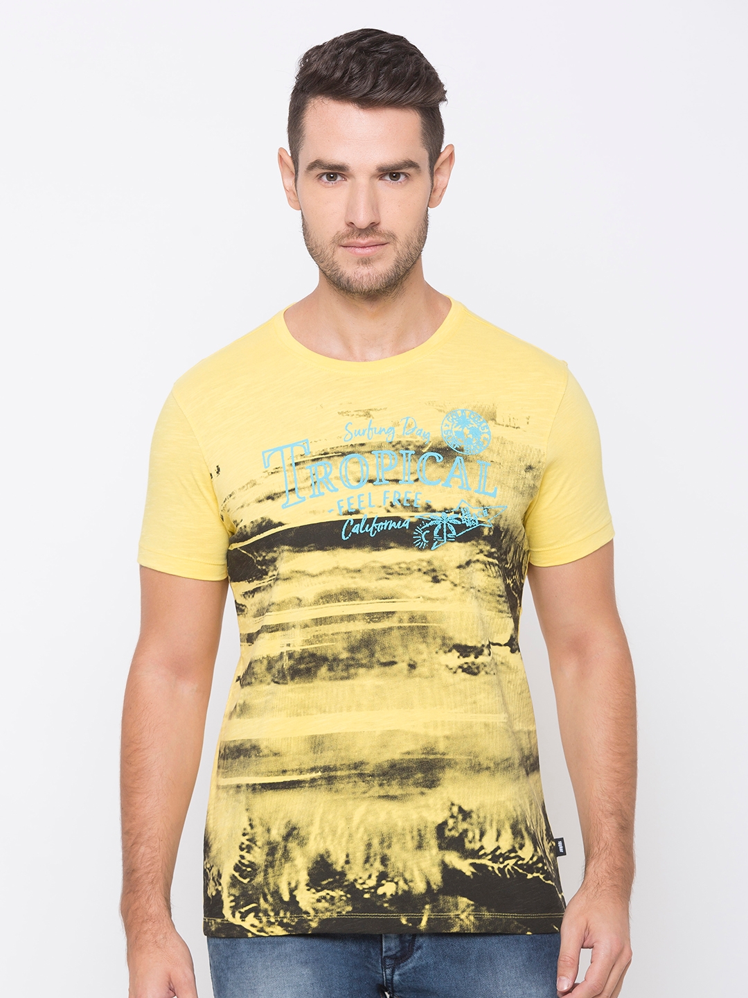 Spykar | spykar Yellow Cotton Activewear T-Shirts