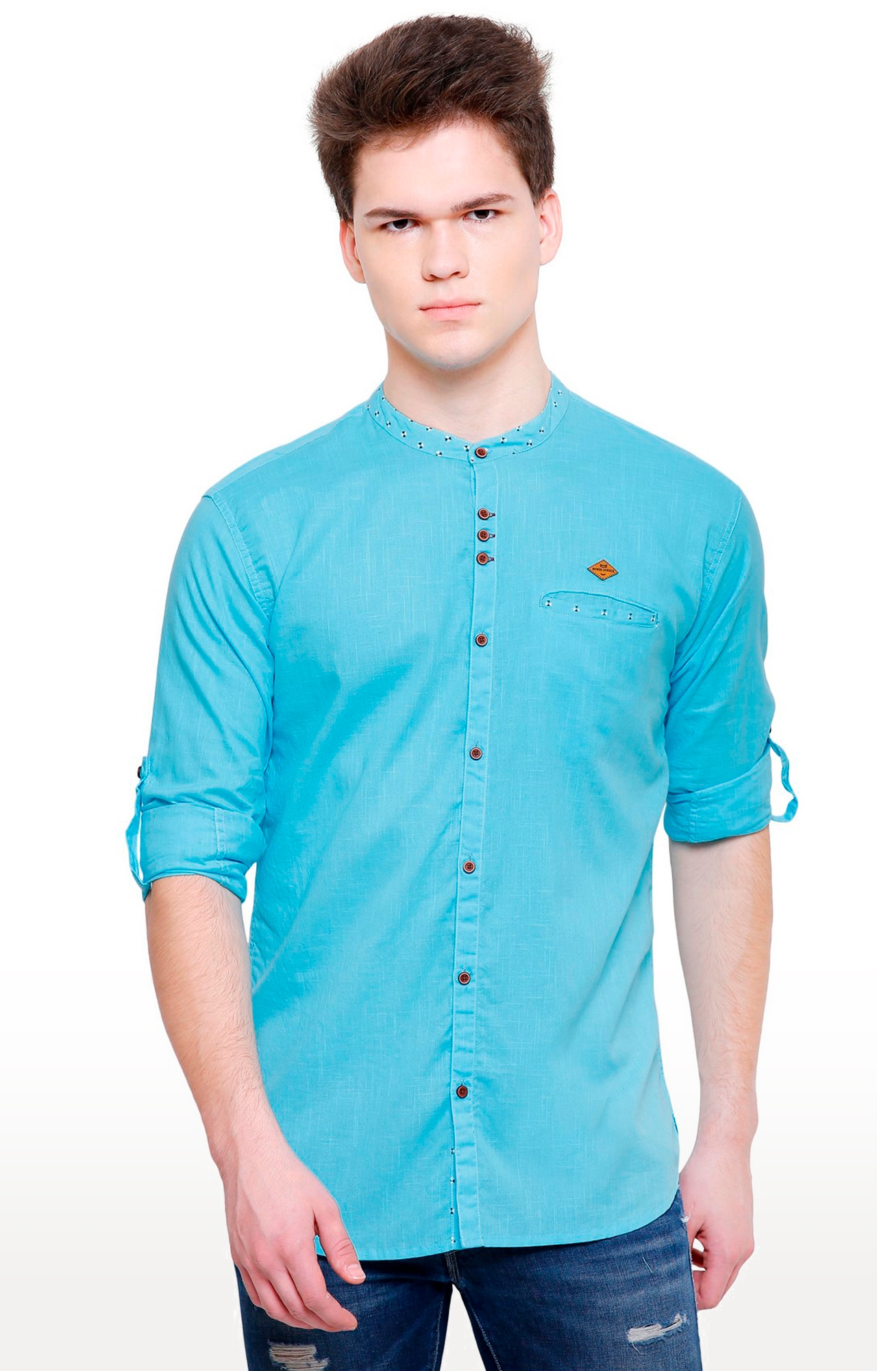 Kuons Avenue Men's Turquoise Linen Cotton Shirt