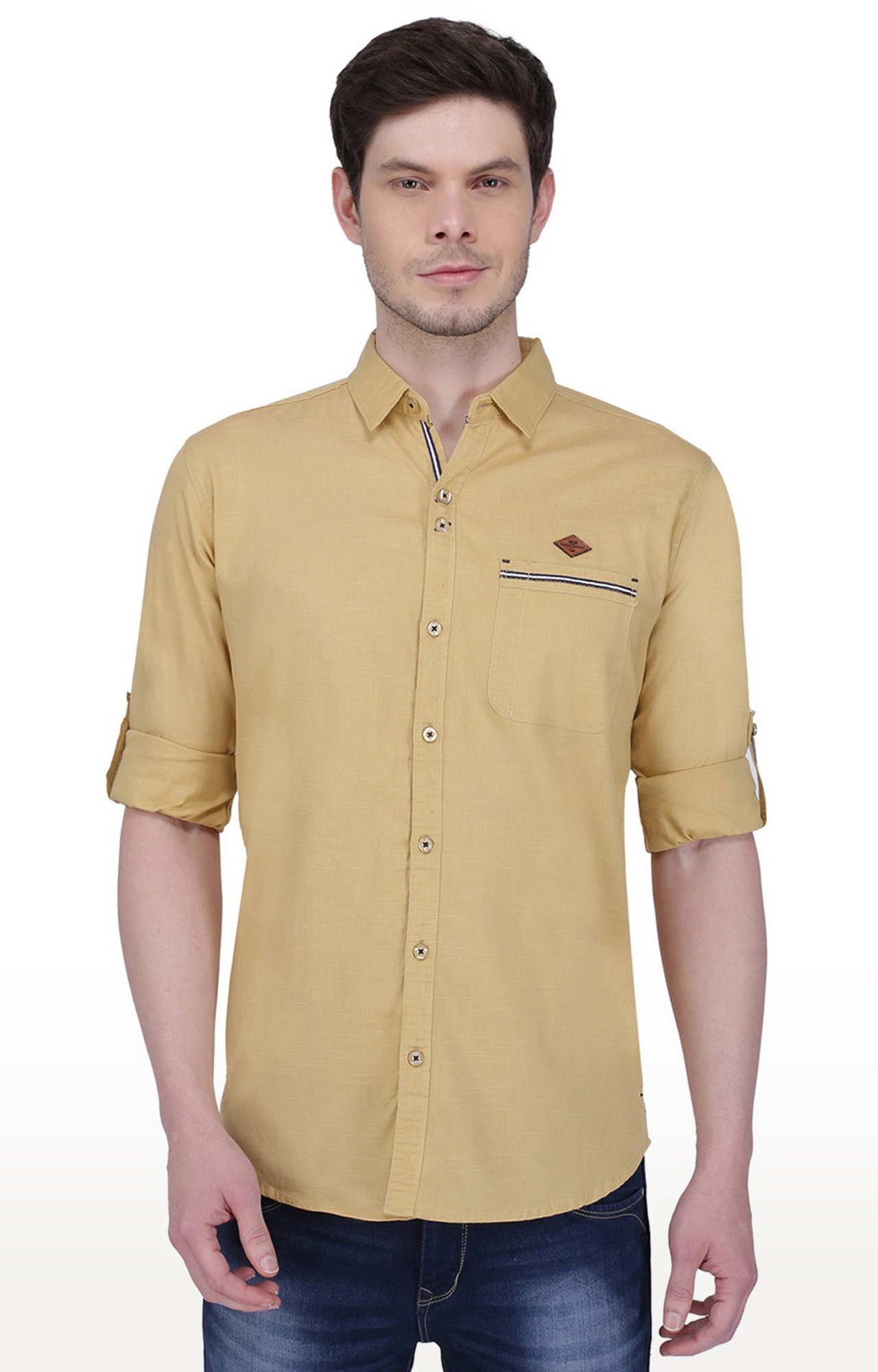 Kuons Avenue Men's Beige Khaki Linen Cotton Shirt