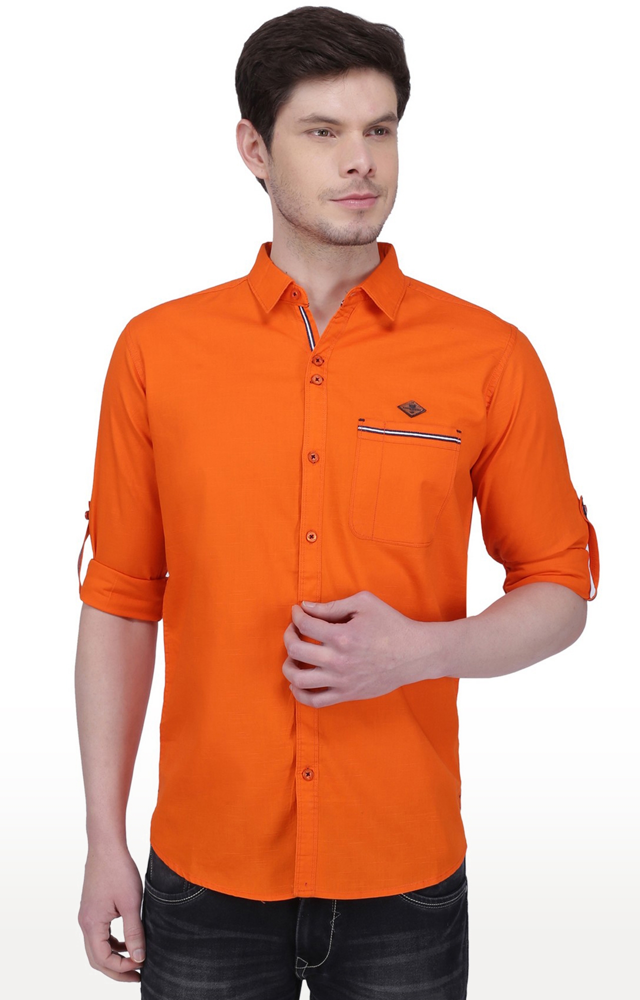 Kuons Avenue Men's Flamboyant Orange Linen Cotton Shirt