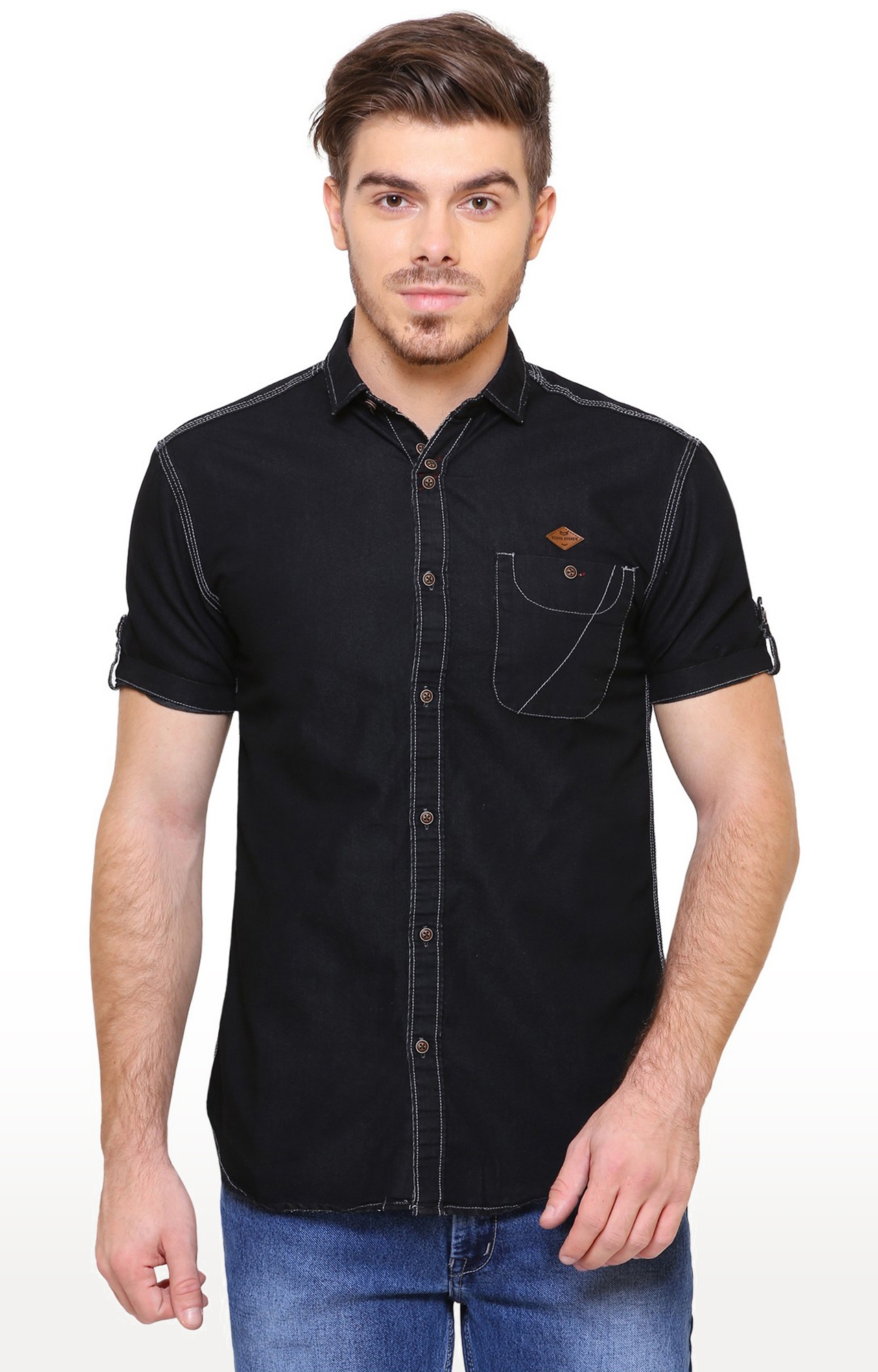 Kuons Avenue | Kuons Avenue Men's Black Half Sleeve Denim Shirt