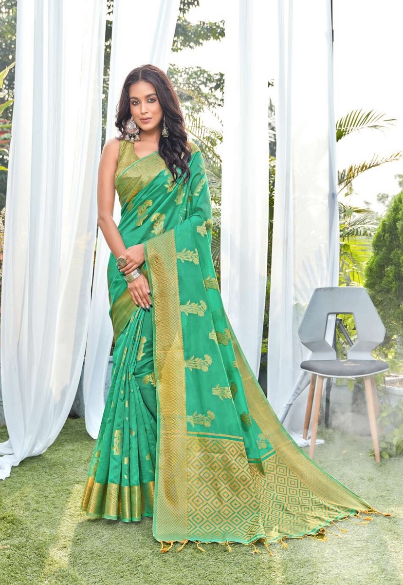 AWRIYA | AWRIYA Presents KANIKA turquoise colour saree with woven work on art_silk fabric zari_woven designer banarasi-sarees with Blouse piece