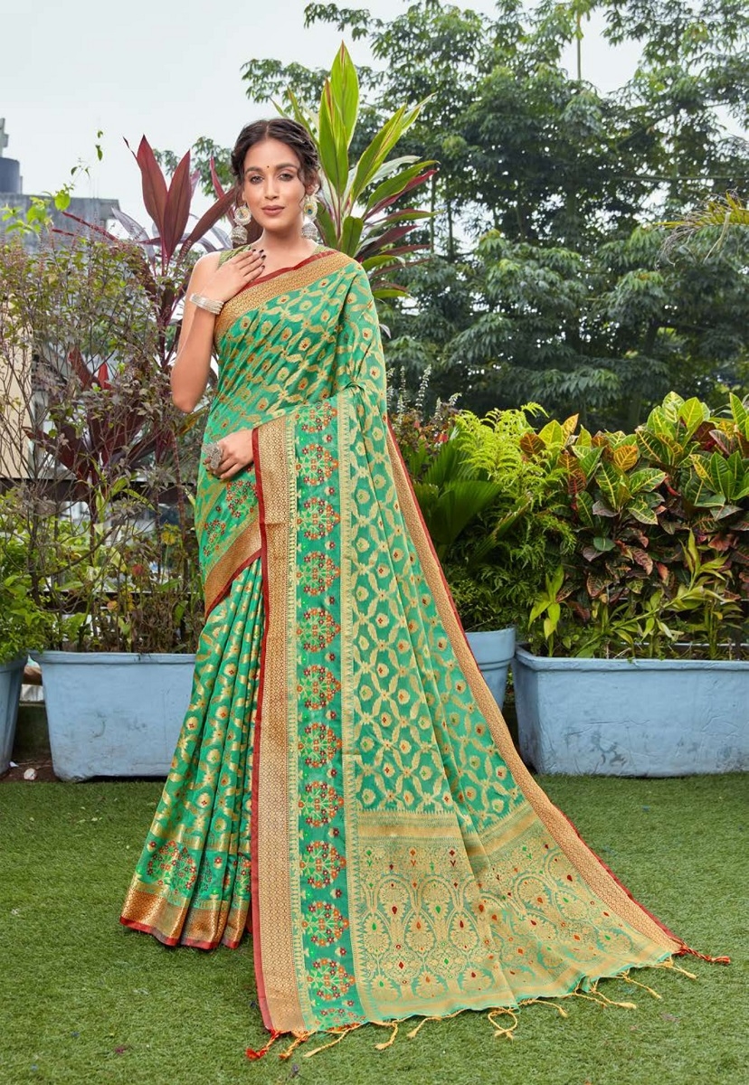 AWRIYA | AWRIYA Presents KANISHKA green colour saree with woven work on art_silk fabric zari_woven designer banarasi-sarees with Blouse piece