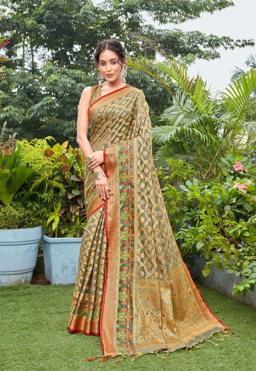 AWRIYA | AWRIYA Presents KANISHKA grey colour saree with woven work on art_silk fabric zari_woven designer banarasi-sarees with Blouse piece