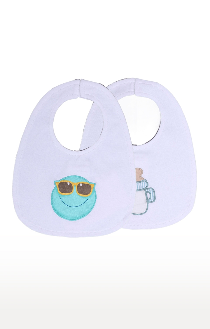 Kidbea | Printed Baby Blue and White Feeding Bib With Spill-Proof Finish