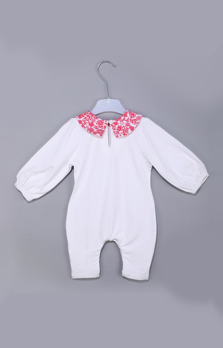 Kidbea New Born Baby White Full Sleeves Bodysuit For Girls