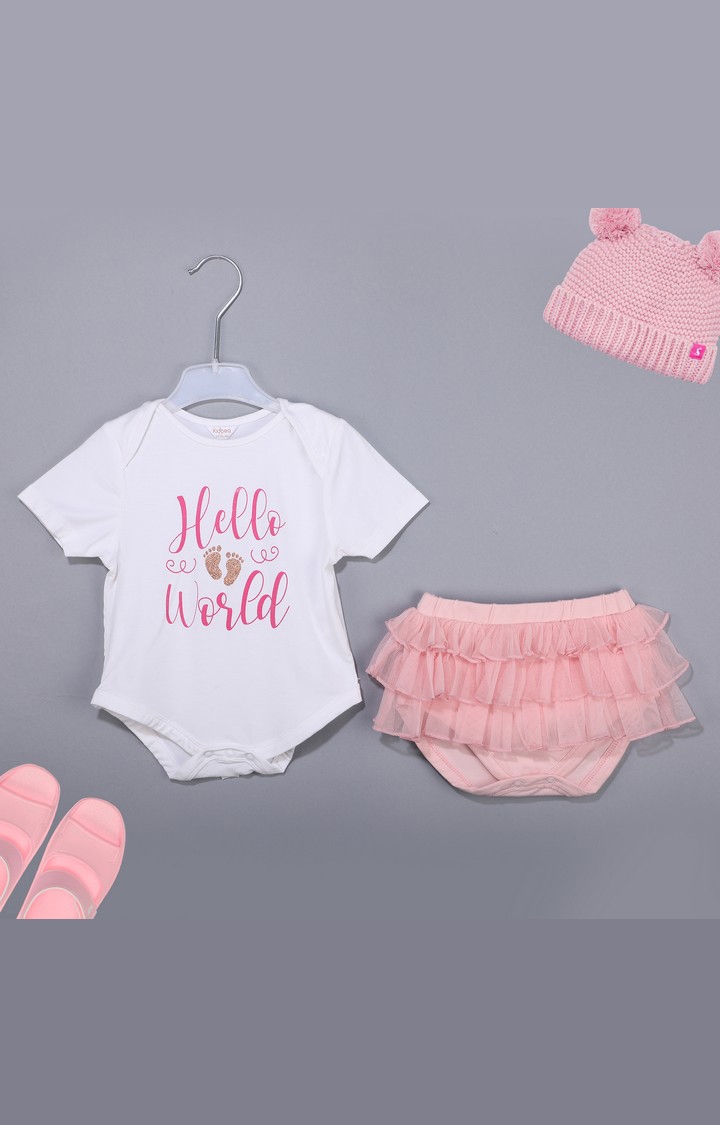 Kidbea | Kidbea New Born 2 Piece White And Pink With Short And Top Set For Girls