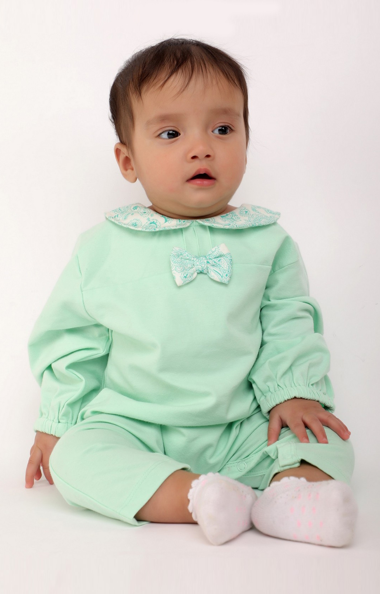 Kidbea | Kidbea New Born Baby Green Full Sleeves Bodysuit For Girls