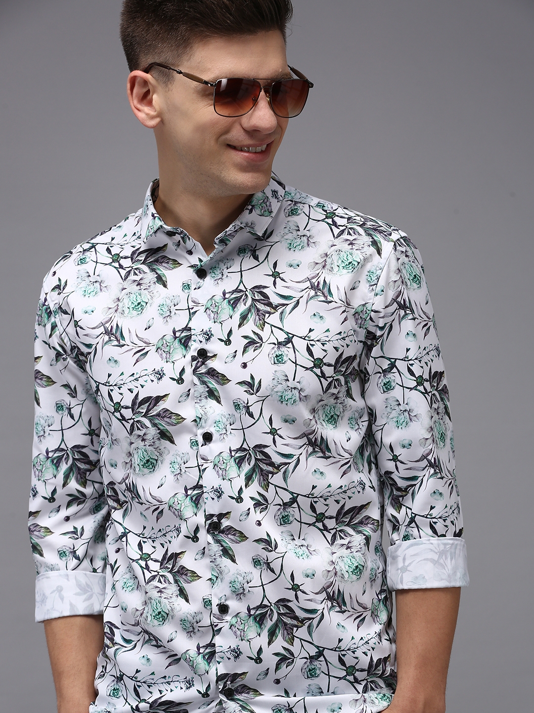 Showoff | SHOWOFF Men's White Spread Collar Floral Comfort Fit Shirt