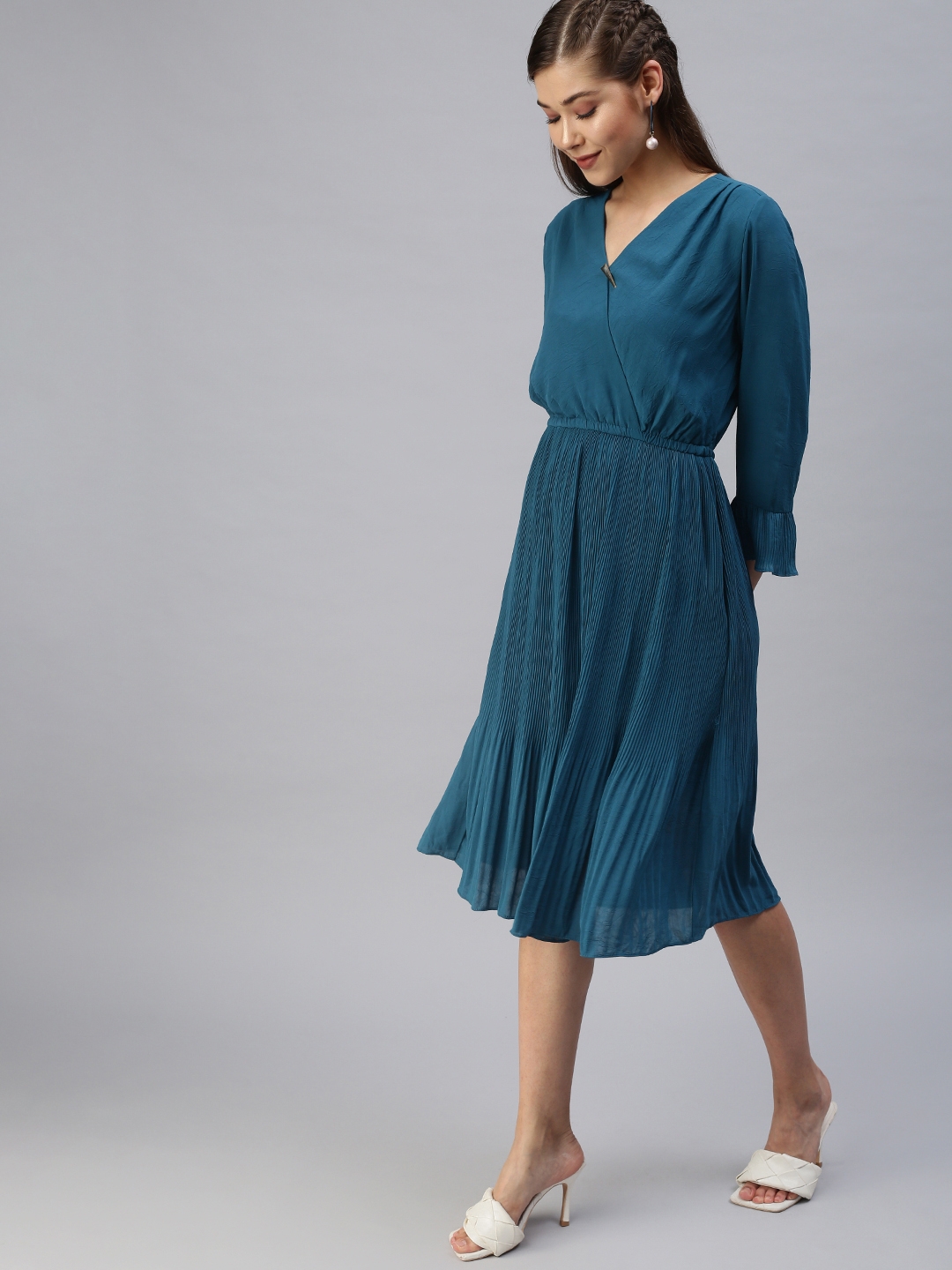 Women's Blue Georgette Solid Dresses