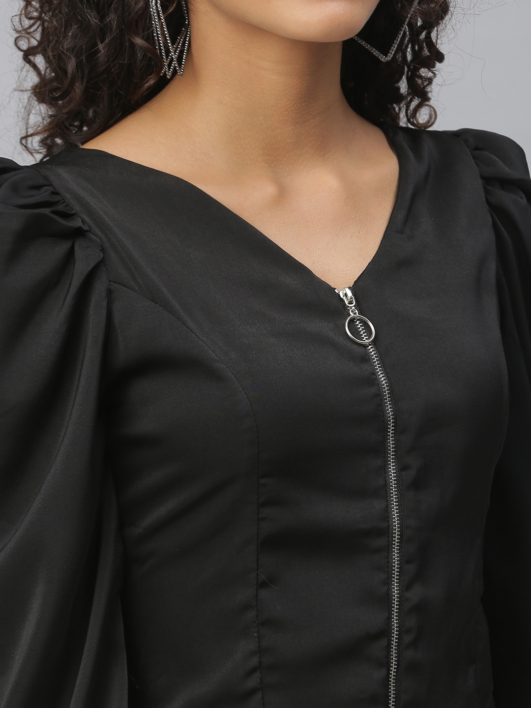 Women's Black Polyester Solid Tops