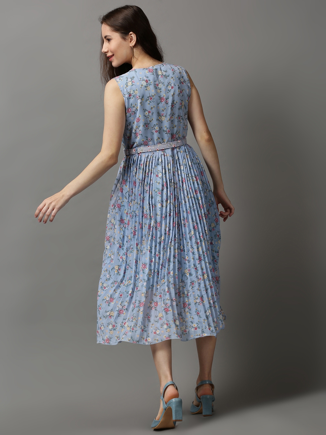 Women's Blue Polyester Printed Dresses