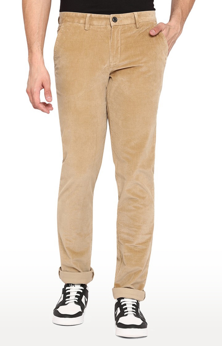 JBCT205/1,BEIGE SELF Men's Beige Cotton Solid Trousers