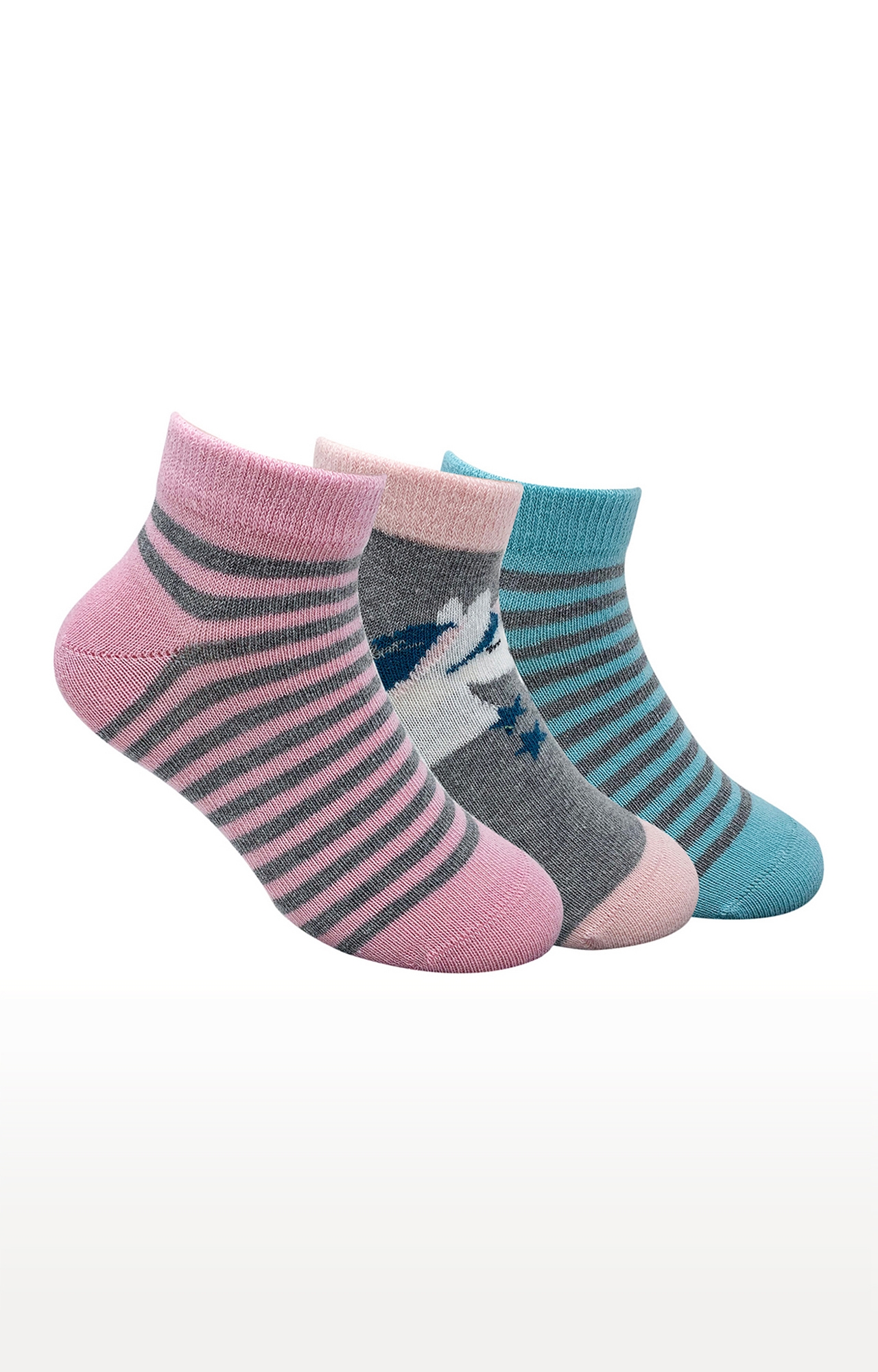 Mint & Oak Unicorn Love Cotton Multi Ankle Length Socks for Kids - Pack of 3