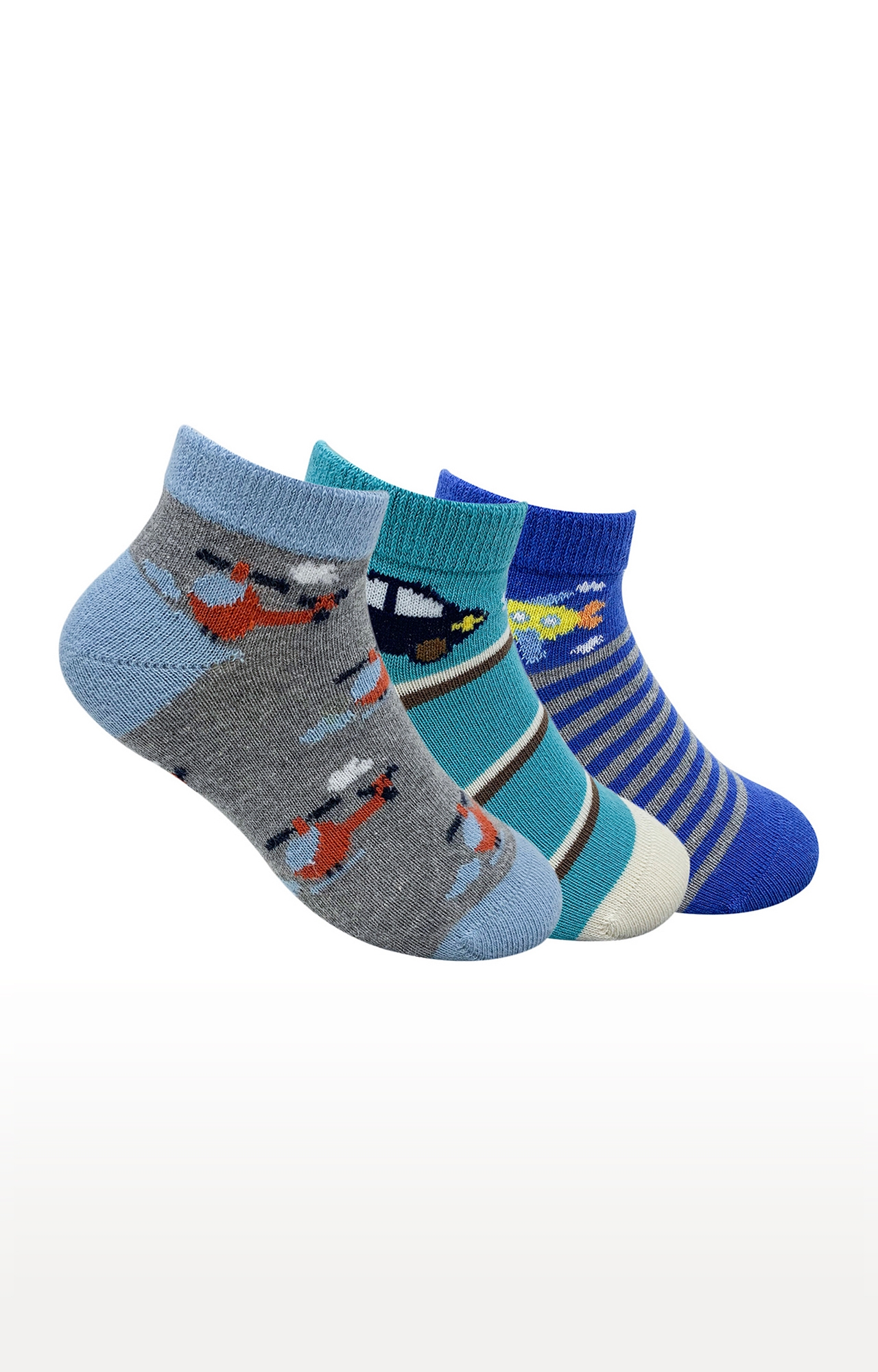 Mint & Oak Transport Menia Cotton Multi Ankle Length Socks for Kids - Pack of 3