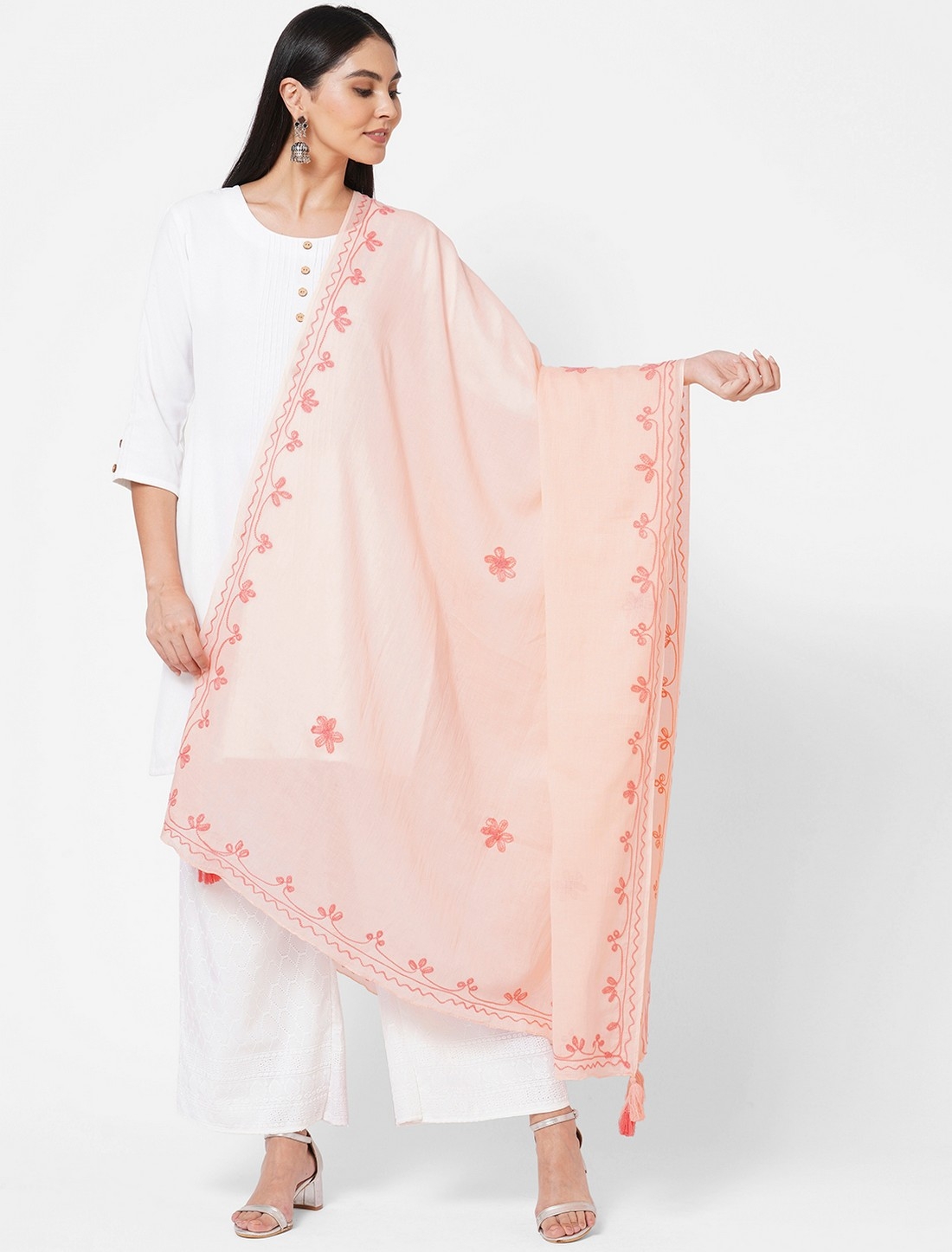 Get Wrapped | Get Wrapped Cotton Embroidered Dupatta with Tassels