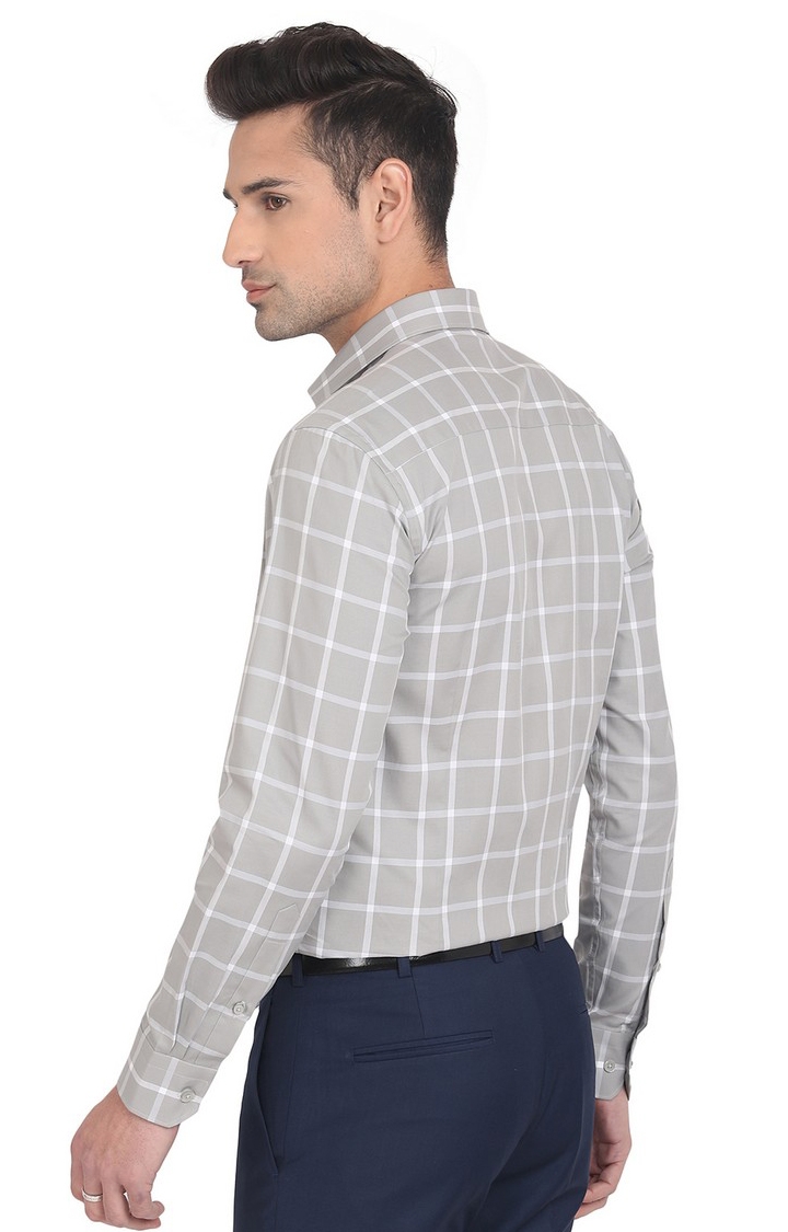 LE114/2,L.GREY CHEX (SFT) Men's Grey Cotton Checked Formal Shirts